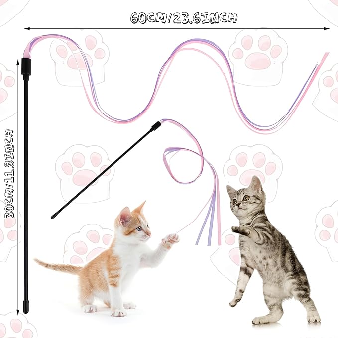Amaxiu Cat Ribbon Wand Toys, 3pcs Interactive Cat Rainbow Wand String Toys for Indoor Cats Colorful Ribbon Charmer for Kittens Teaser Training Exerciser Playing Catcher Accessories