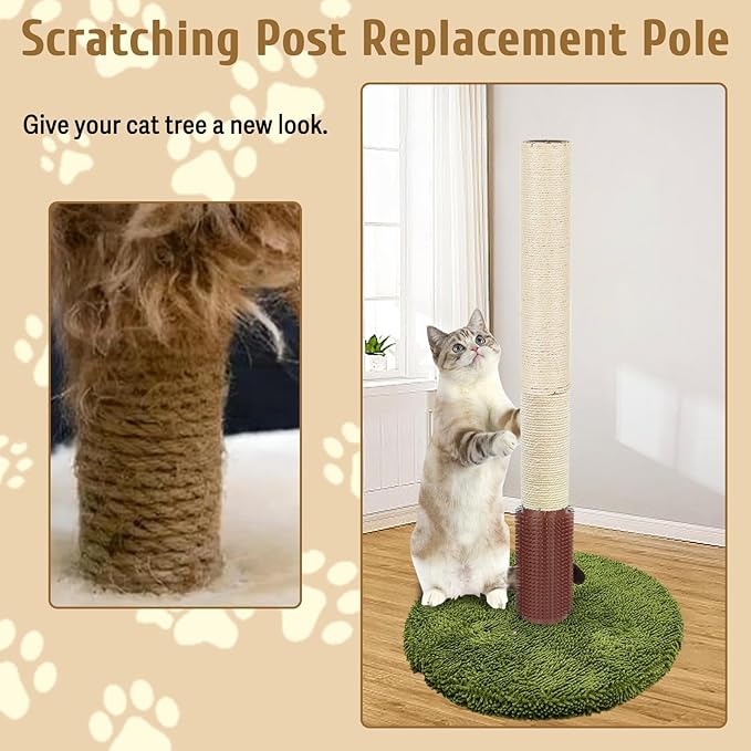 Cat Scratching Post Replacement Pole Refill 16in M8 Cats Tower Replacement Parts with Self Groomer Massager Spare Jute Kitty Tree Refurbishment Accessories for Indoor Kittens (Khaki)