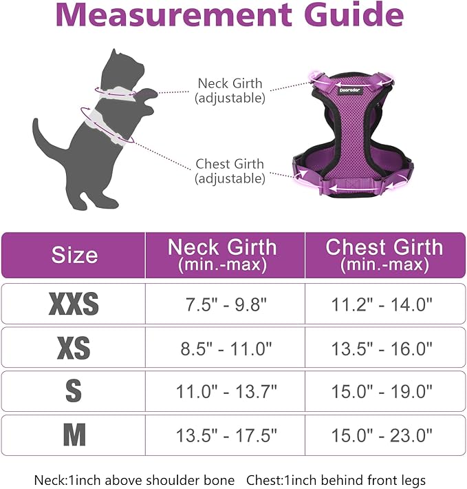 Dooradar Cat Harness and Leash Set, Escape Proof Safe Adjustable Kitten Vest Harnesses for Walking, Easy Control Soft Breathable Mesh Jacket with Reflective Strips for Cats, Purple, S