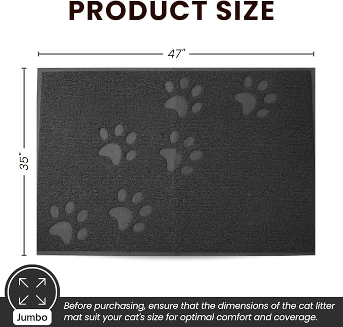 Andalus Jumbo Cat Litter Mat, Pack of 1 - Waterproof, Non-Slip & Easy to Clean Cat Litter Box Mat for Extra Efficient Pet Litter-Trapping, Grey (47” X 35”)