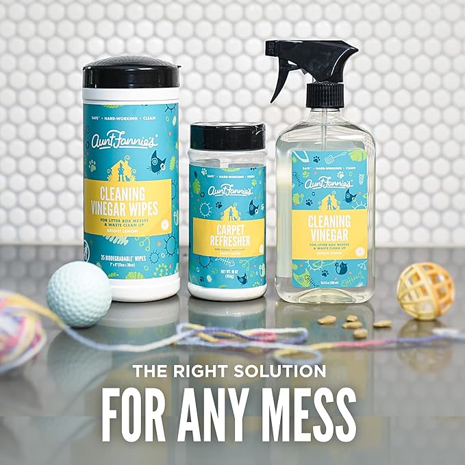 Aunt Fannie's Vinegar Cat Cleaning Wipes for Cat Odors and Messes, Multipurpose Surface Cleaner for Cat & Kitten Homes, Bright Lemon Scent, 35 Count (Pack of 1)