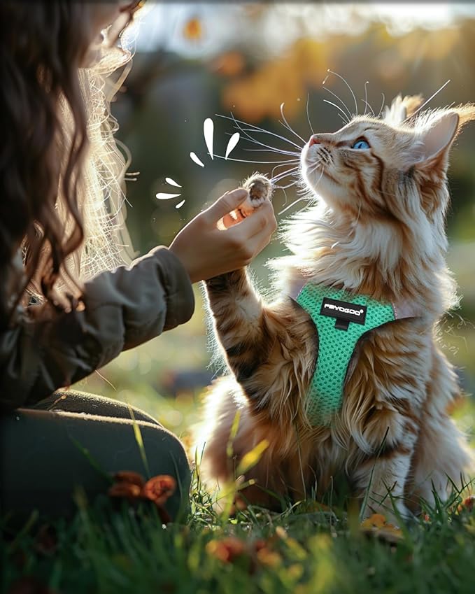 FAYOGOO Escape Proof, Kitten Harness and Leash Adjustable, Small Large Cat Walking, Lightweight Soft Vest Harness and Leash(Small, Green)