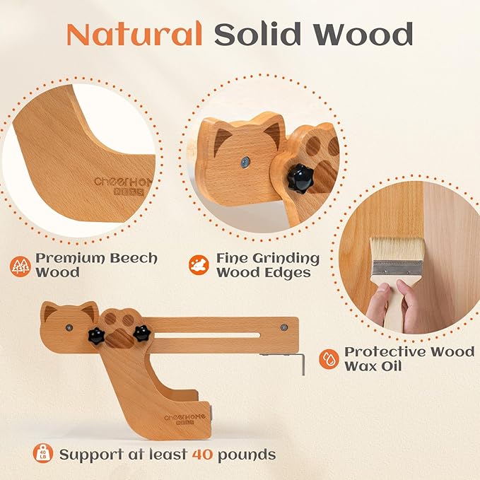 Cat Window Perch for Indoor Cats Wooden Cat Bed Window with Cushion, Cat Hammock for Windowsill Cat Shelf Adjustable Cat Seat for Bedside and Cabinet, Cat Furniture(Large)