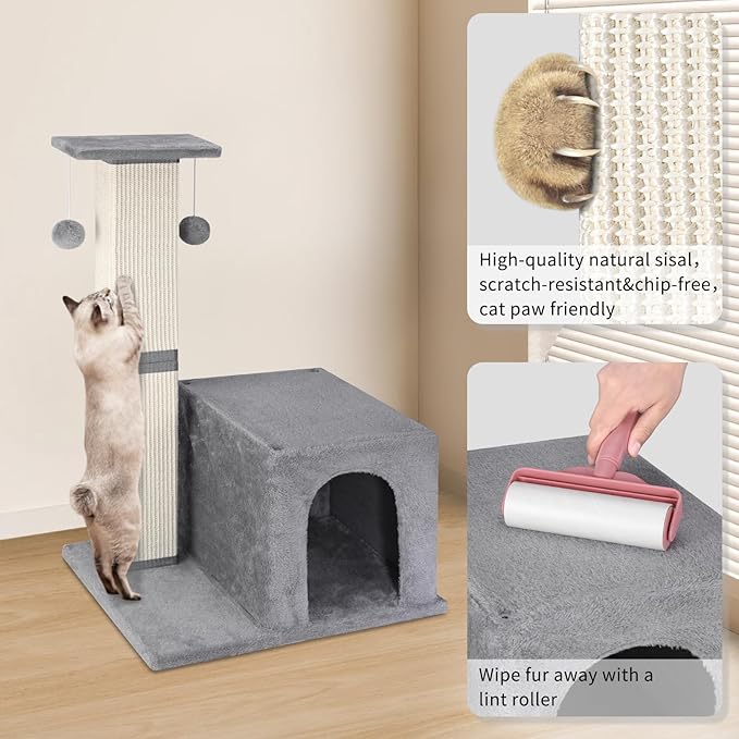 Cat Scratching Post,33-Inch Tall Scratching Posts for Indoor Cats Adults,Cat Tree with Modern Activity House,Heavy Duty Scratching Post with Jumping Platform,Grey