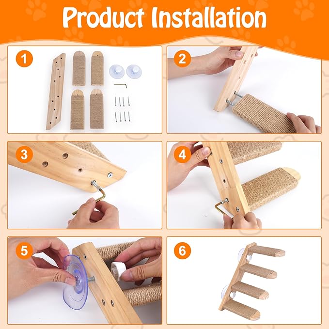 Cat Window Steps, Cat Window Ladder with 8 Steps, Cat Window Shelf for Cat Window Crawling, Indoor Cat Stairs for Window Pack of 2