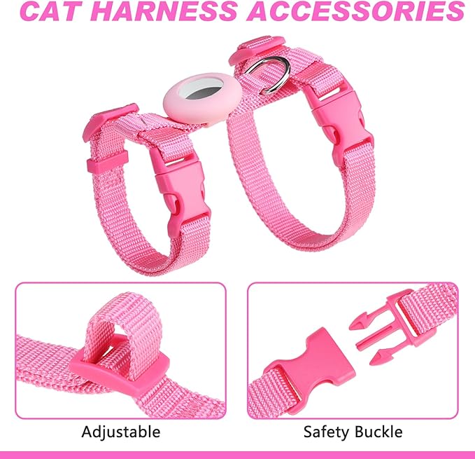 Cat Harness and Leash Set Escape Proof for Walking, Adjustable Cute Kitten Harness Leash with Airtag Holder for Small Large Cats, Lightweight Soft Walking Travel Harness (Pink)
