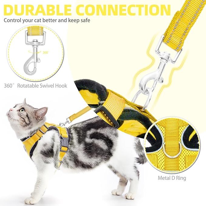 PUPTECK Cat Harness and Leash Set Escape Proof Reflective Cat Walking Harness Adjustable Soft Breathable Mesh Vest for Small Pets, Yellow, S