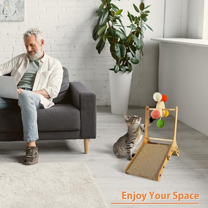 TONY HOBY Cat Scratching Post, Sisal Kitten Scratcher with Ferris Wheel Spinning Balls, Cat Scratching Board for Small Medium Cat (22.5 in, Colorful)