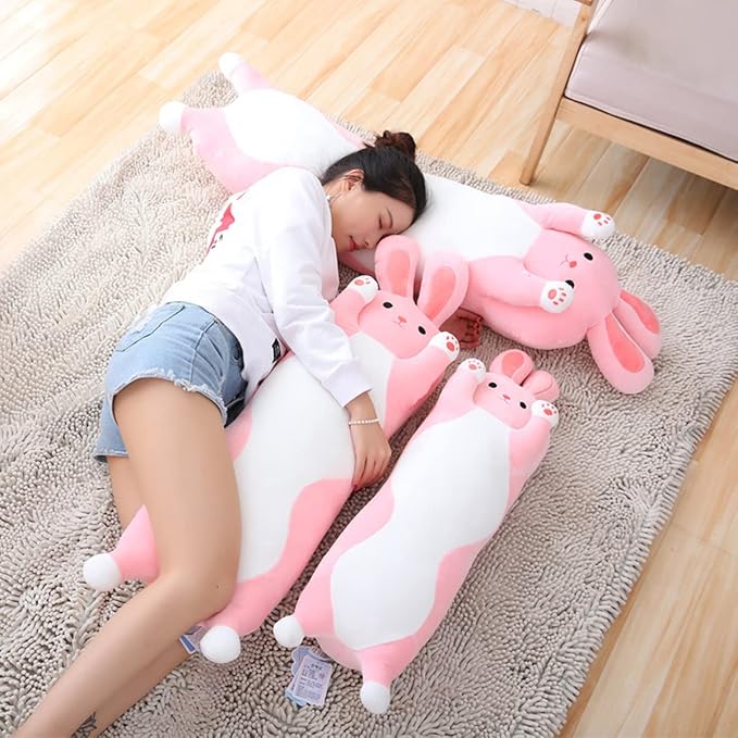 37.40'' Giant Bunny Stuffed Animals Bunny Plush Pillow Toy Cute Cartoon Soft Long Body Sleeping Pillow Gift for Kids Girlfriend(Pink)