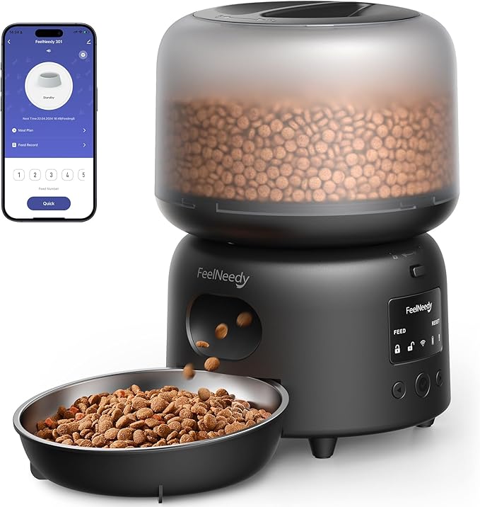 Automatic Cat Feeder WiFi Connected,FEELNEEDY 3L Cat/Dog Food Dispenser, Timed Pet Feeders for Dry Food,Up to 36 Portions 10 Meals Per Day (Only Support 2.4G WiFi)