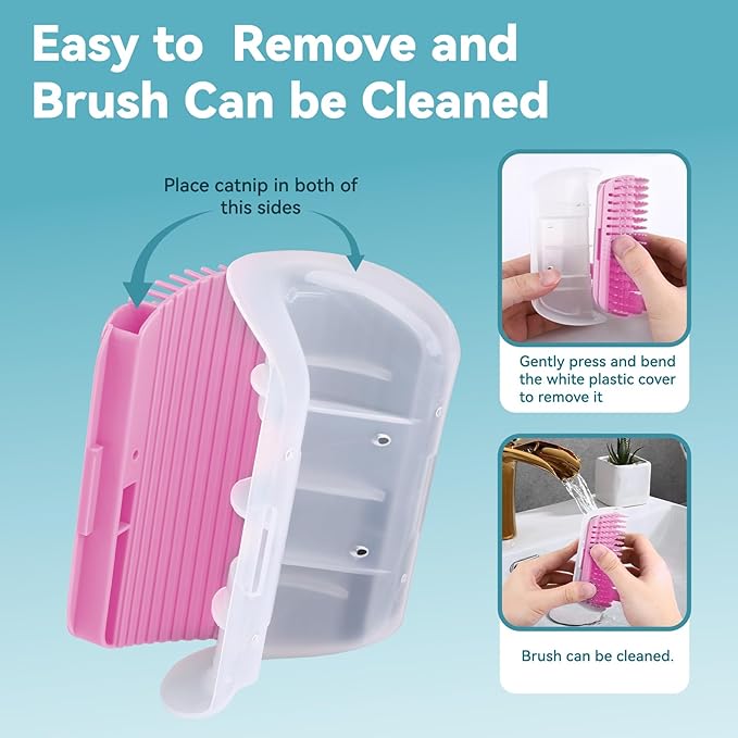 2Packs Cat Self Groomer, Cat Wall Corner Scratcher with Catnip, Soft Cat Brushes, Self Grooming Cats Brush Wall Corner Massager Combs for Long Short Fur Kitten Indoor Cats (Pink)