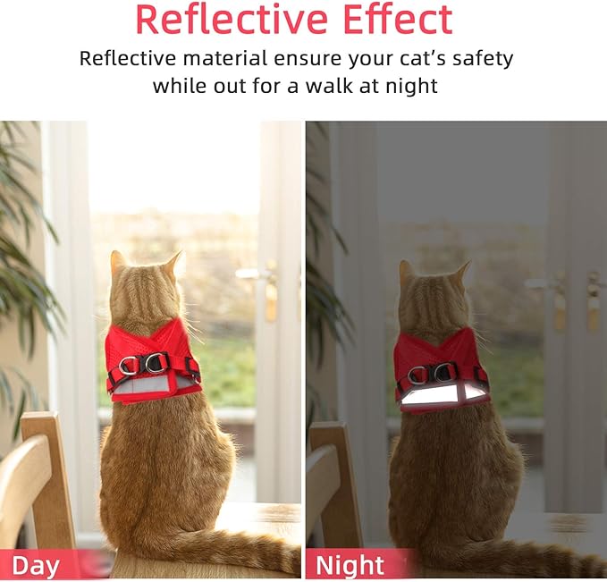 Cat Vest Harness and Small Dog Vest Harness for Walking, All Weather Mesh Harness, Cat Vest Harness with Reflective Strap, Step in Adjustable Harness for Small Cats (Red, S)