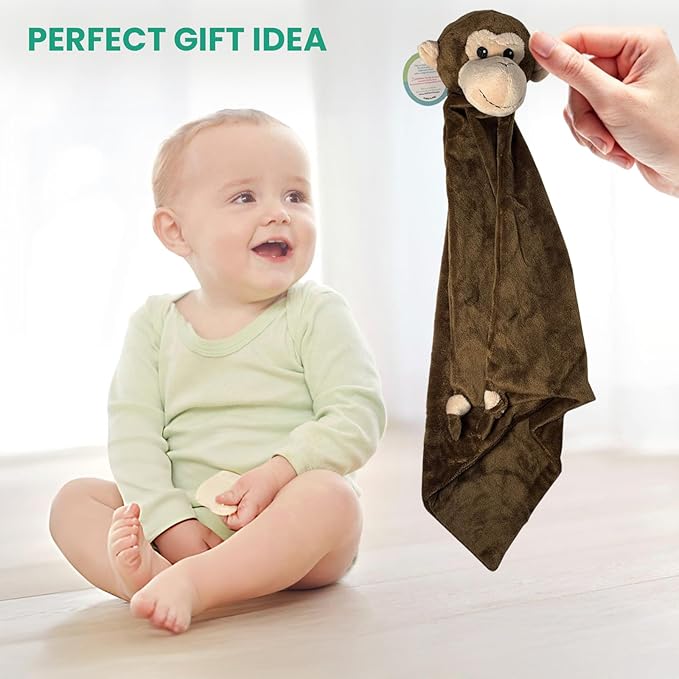 Baby Security Blanket - 18" Tall Soft Fleece Baby Blanky for Boys & Girls – Baby Soothing Blanket with Plush Stuffed Animal - Monkey