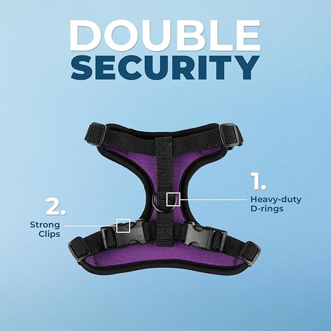 Voyager Escape Proof Cat Harness and Leash set with Reflective Stitching, Neoprene Handle 5ft - Supports Small, Medium and Large Cats, Kittens for walking by Best Pet Supplies - Black Trim-Purple, XXS