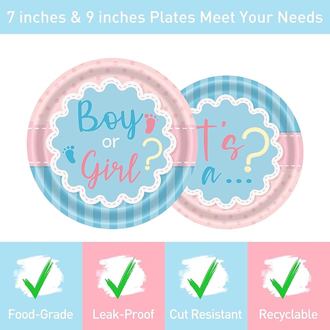 96 Pcs Gender Reveal Party Plates Napkins Forks Decorations Dinnerware Set Disposable Paper Boy or Girl Baby Birthday Supplies Tableware Favors, Serves 24 Guests