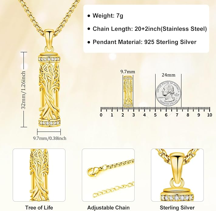 Aniu Cremation Jewelry for Ashes S925 Sterling Silver Urn Necklace Memorial Necklace for Human Ashes of Loved Ones Keepsake Pendant for Men Women