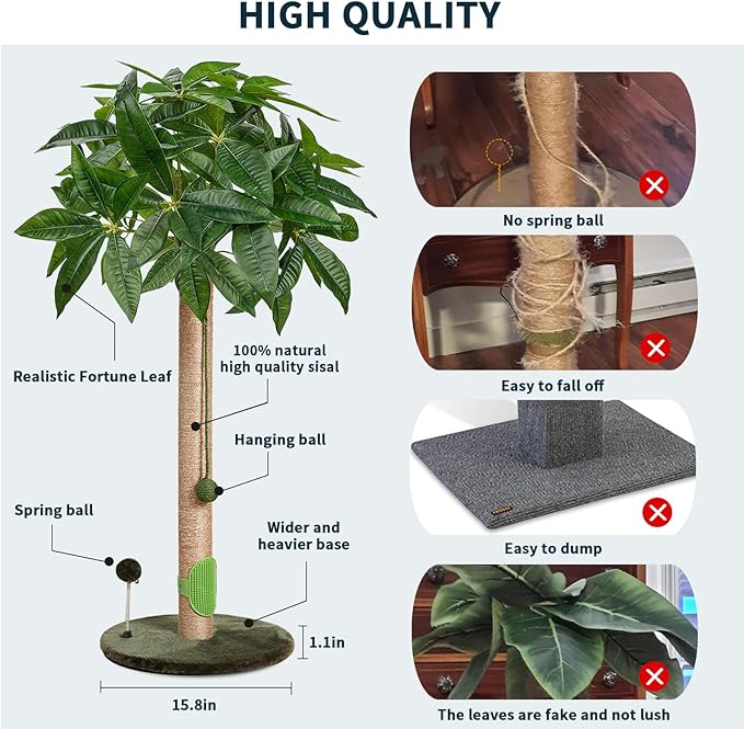 Cat Scratching Post 33" Scratching Posts for Indoor Cats Adults and Kitten, Cat Scratching Post Tall with Sisal Rope, Cute Cat Tree Scratching Post with Hanging Ball