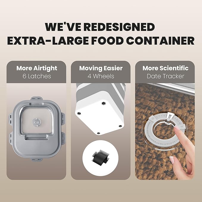 35-40 Lbs Airtight Dog Food Storage Container, Collapsible Dog Food Container with Lid, Wheels, Date Track,Large Pet food storage Container for Rice,Flour,Dog Food Scoop and 2PCS Containers