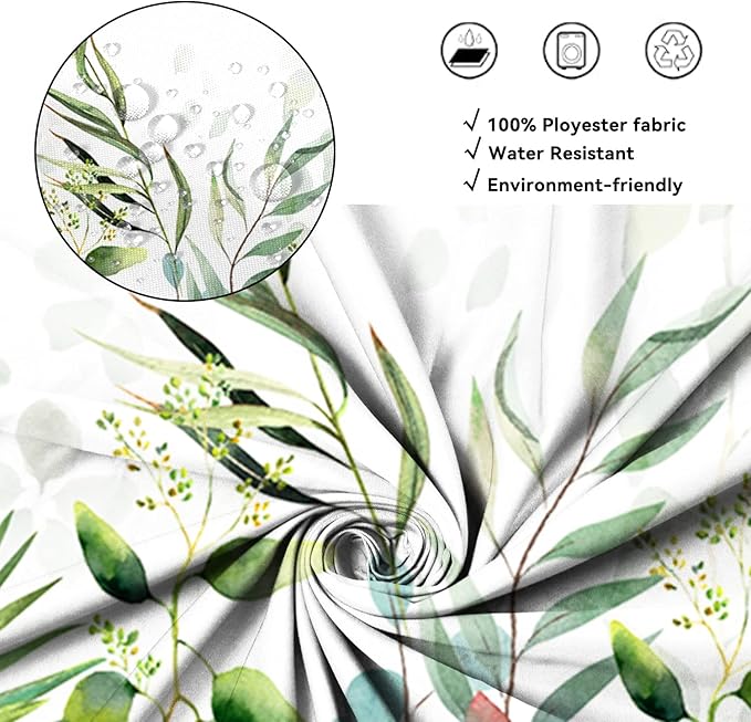 AWERT Stall Shower Curtain Plants for Bathroom,Waterproof Quick-Drying Green Leaves Stall Size Shower Curtain Set with Hooks 36x72 Inch
