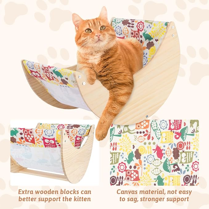 Cat Wall Shelves, 5pcs Cat Wall Furniture, Wooden Cat Wall Shelves and Cat Perch Set with Cat House, Cat Hammock, Cat Climbing Steps, Sisal Cat Scratching Post Ladder, Cat Scratcher Board Wall Mounted