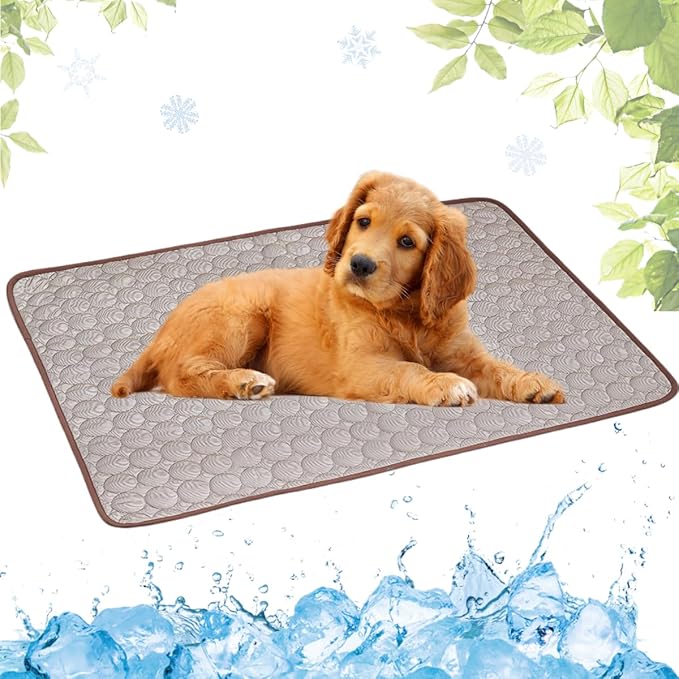 Dog Cooling Mat Washable, Portable Summer Dog Pad, Water-Absorbent Pet Cooling Pad, Ice Silk Self-Cooling Mat for Dog for Kennel/Sofa/Bed/Floor/Car Seats(Coffee,15x19in)