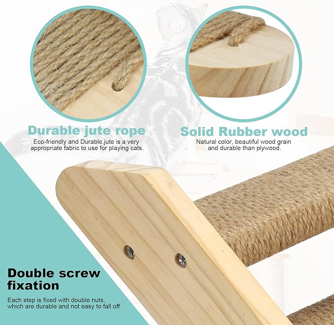 Cat Climbing Shelf Wall Mounted, Cat Wall Steps Shelves Cat Stairs Ladder Four Step Cat Stairway with Jute Scratching for Cats Perch Platform Supplies (1 Cat Stair)