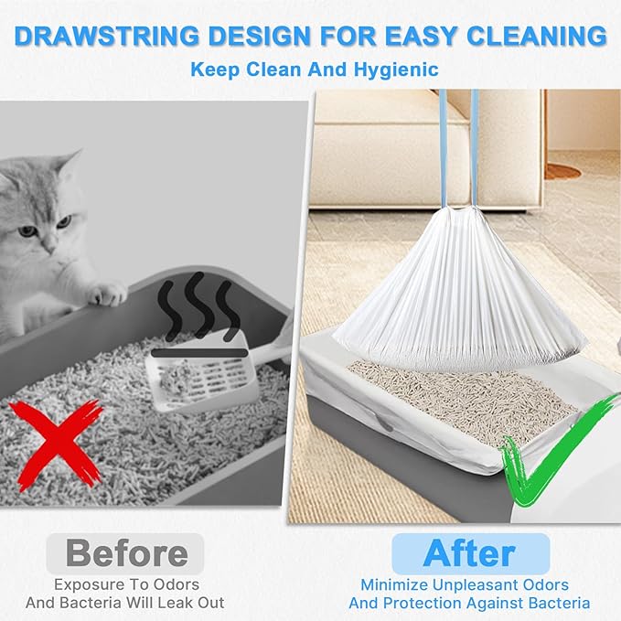 120 Count Cat Litter Box Liners 25" x 15.7", Heavy Duty Cat Litter Bags Compatible with Litter-Robot 3/4, Automatic Cat Litter Box Self Cleaning Bags Trash Bags with Drawstring