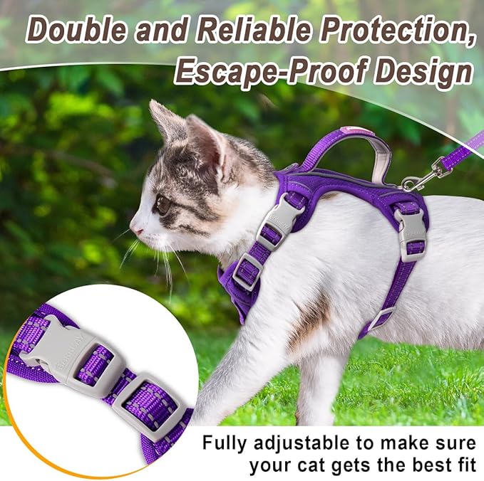 Cat Harness and Leash Set for Walking Escape Proof for Small Large cat Kitten Harness with ID tag Pocket (Purple,XS)