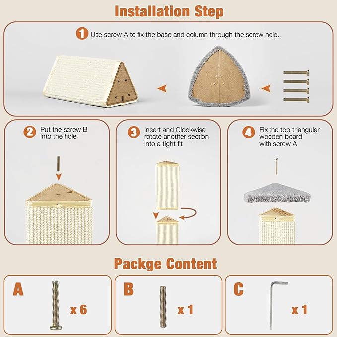 Cat Scratching Post for Indoor Cats.28inch Natural Sisal Cat Scratcher with Triangle Pillar Design,Which Have 6.5" Wider Scratching Area.Cat Post Cat Tower with Stronger Bottom and Column.