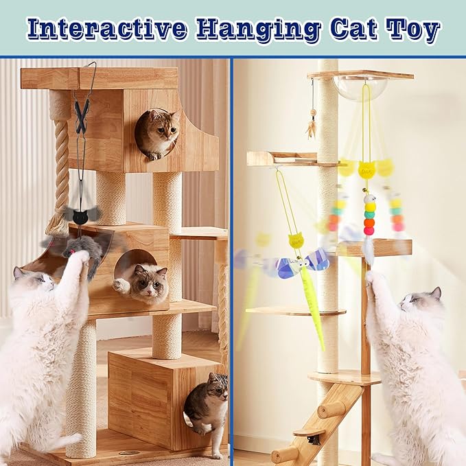 AccEncyc 3 Pack Interactive Cat Feather Toys Doorway Cat Toys for Indoor Cat Interactive Door Hanging Cat Toys Retractable Teaser Toy Over The Door Cat Toys Mouse Hanging String Toys for Cats (Mixed)