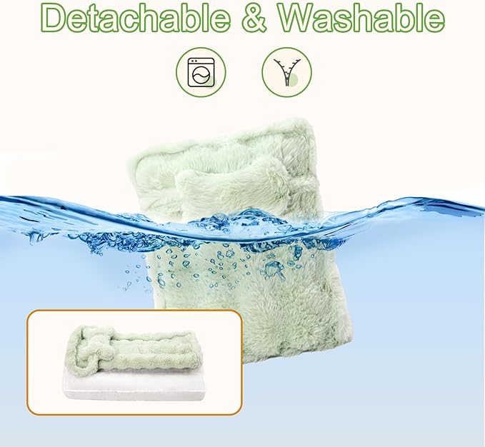 Jiupety Cat Beds for Indoor Cats Calming Pet Beds, Mattress with Pillow for Crate, Anti-Slip Comfy Pet Sleeping Mat. for Cat and Puppies Up to 10 Lbs, S(12"*18"*1.5"), Green.