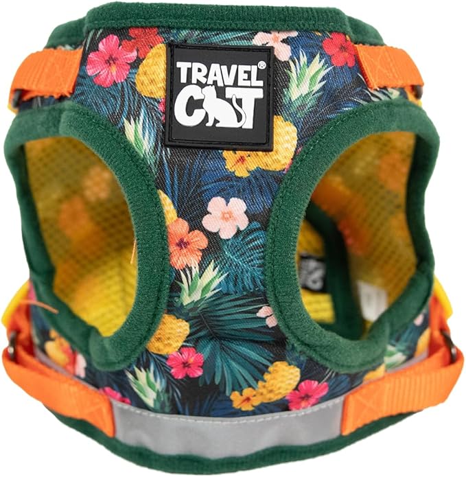 Travel Cat Harness and Leash Set - Adjustable Fit Mesh Cat Harness and Reflective Strap - Comfort Escape Proof Harness for Cats, Kitten for Outdoor Walking, Hiking (Small, Hawaiian)