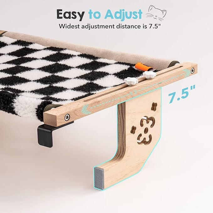 MEWOOFUN Sturdy Cat Window Perch Hammock Bed with Wood & Metal Frame for Cats Easy to Assemble for Windowsill, Bedside, Drawer and Cabinet More (Chessboard, M-22"x 14.5"x 6.7")