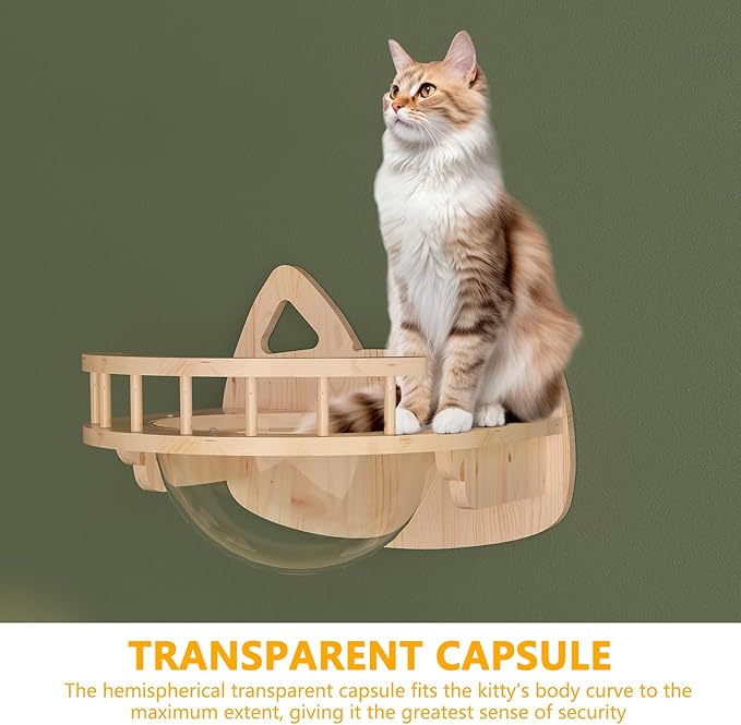Transparent Capsule Cat Wall Furniture Set of 3, Cat Shelves with 2 Sisal Scratching Steps, Wall Mounted Cat Bed for Kitty or Cats up to 33 lbs
