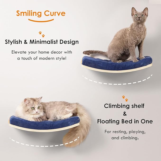 Cat Wall Shelves,Wall Mounted Cat Wall Furniture,Curved Cat Shelves and Perches for Wall,Floating Cat Wall Bed Cat Shelf with Comfortable Cat Cushion