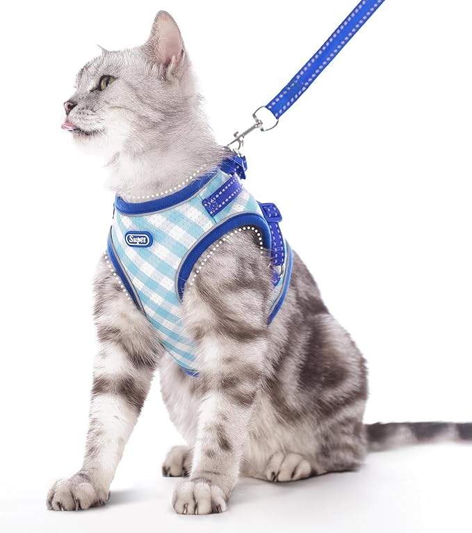 Supet Cat Harness and Leash Set - Soft Mesh Adjustable Cat Vest Harness with Reflective Strap for Walking Cat and Puppy Rabbit