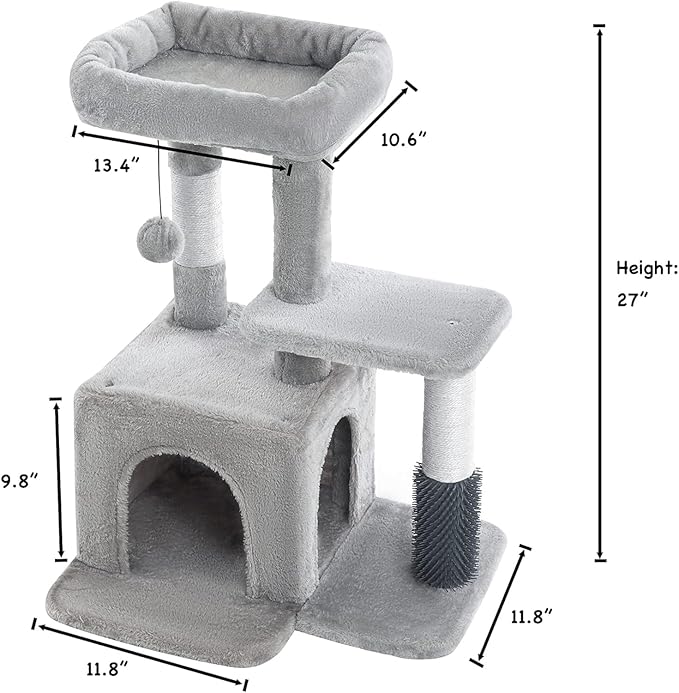 Pesofer Cat Tree, Small Cat Condo with Sisal Scratching Post and Massage Post Beige