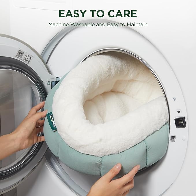 BALANCE Round Cat Beds for Indoor Cats - Donut Dog Bed for Medium Dogs, Washable Medium Pet Bed, Round Fluffy Plush Faux Fur Cat Bed with Anti-Slip Bottom
