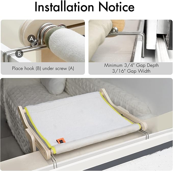 MEWOOFUN Sturdy Larger Cat Window Perch Cat Hammock for Window Cat Window Seat Bed with Reversible Mat No Suction No Drilling Cat Perches Holds Up to 40lbs (Beige-Large)