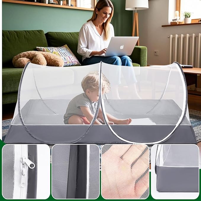 Akiky Pop Up Mosquito Tent,Large Folding Mosquito Netting with Net Bottom for Free Installation-Portable Foldable Mosquito Net for Twin Size Bed Camping Travel