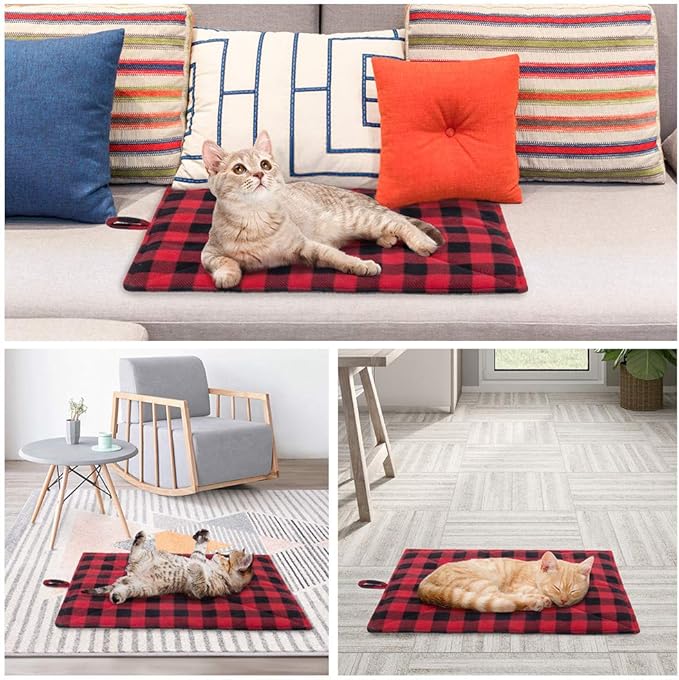 PUPTECK Cat Self Warming Bed Mat - Cozy Self Heating Washable Pet Thermal Pad with Hang Loop, Anti Slip Sleeping Bed for Kitties Puppies Small Animals, Red