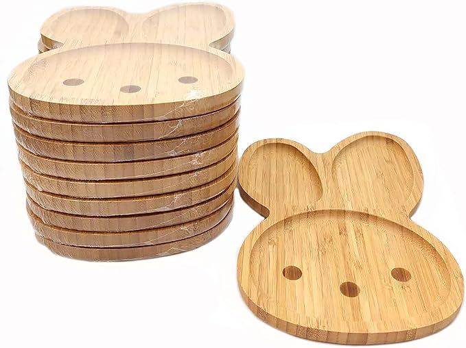 4919, Bamboo Food Plate for Snacks Appetizer Fruit Vegetable | Kids Meal Plate | Picnic Kitchen Party | Eco-Friendly Plates, Bunny Face with Long Ears Shaped, 11"x7.5", 10pc