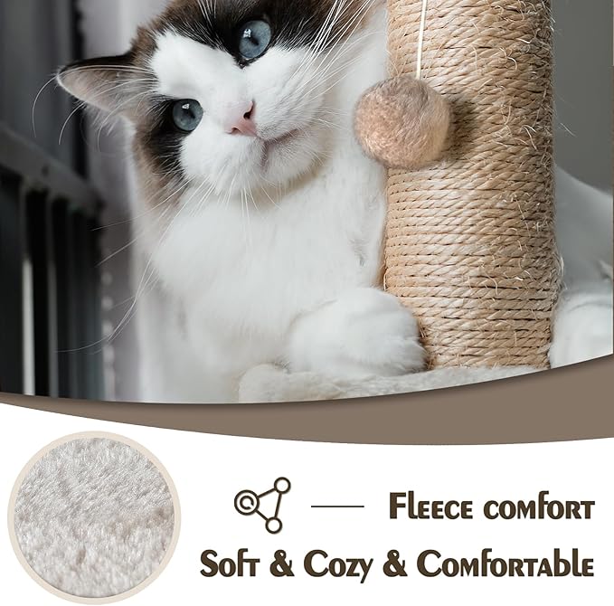 Cat Wall Shelves - 7 Pcs Luxury Wall-Mounted Cat Furniture Set, Including 2 Cat Wall Shelves, 2 Solid Wood Steps, 1 Cat Bridge Ladder, 1 Sisal Cat Scratcher Post, 1 Hanging Ball for Large Cats