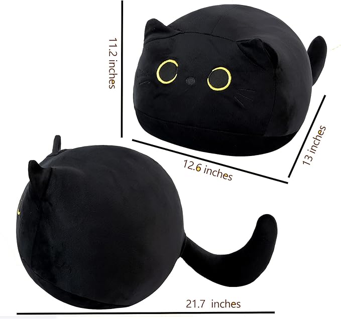 21.7" 3D Black Cat Plush Toy Pillow, Soft Kawaii Kitten Stuffed Animal Cushion