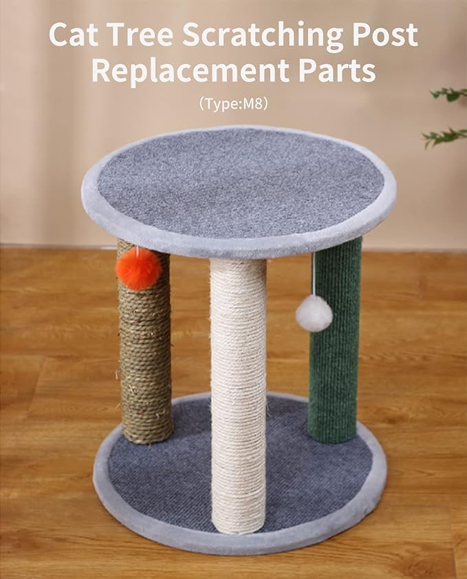 BNOSDM 4 Pcs M8 15”x2.75” Cat Tree Scratching Post Replacement Parts for Indoor Cats Tower Rope Scratch Poles Refill Jute Pole Part for Refurbishment Hemp Gray