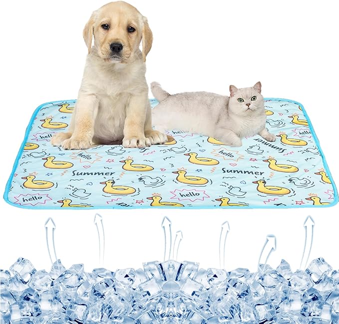 Dog Ice Pad Ice Silk Cats Kennel Mat Pet Cooling Pad Summer Cool Bamboo Mat Breathable Pad (Duck, L)