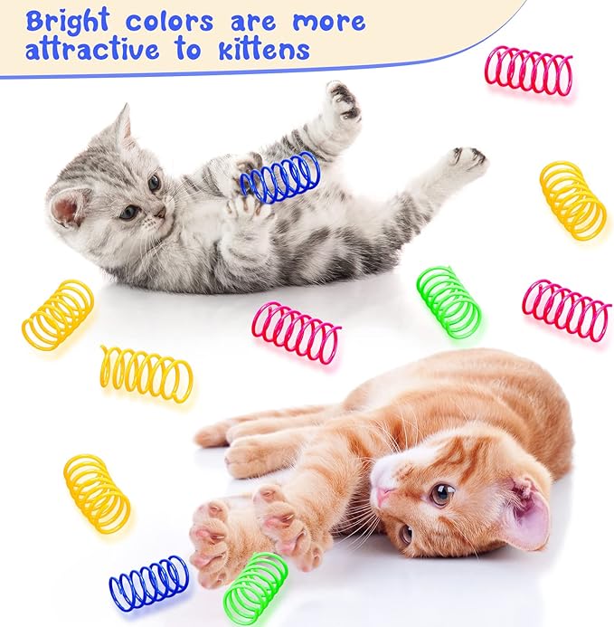 300 Pcs Cat Spring Toy, Cat Spiral Toys Interactive for Indoor Colorful Cats Plastic Springs Coil for Kitten Hunting, Swatting, Biting