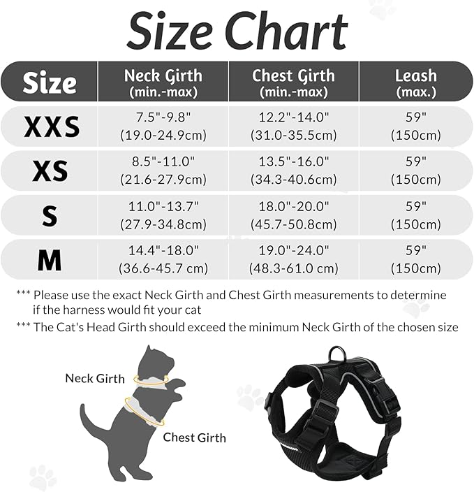 rabbitgoo Cat Harness and Leash for Walking, Escape Proof Soft Adjustable Vest Harnesses for Cats, Easy Control Breathable Reflective Strips Jacket, Black, S