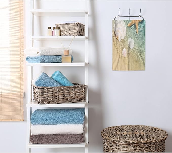 AOYEGO Starfish Seashell Beach Towels Summer Beach Sea Water Sand Microfiber Soft Towels for Bath Hair Hand Towel for Women/Men/Girls/Boys 15x30 Inch