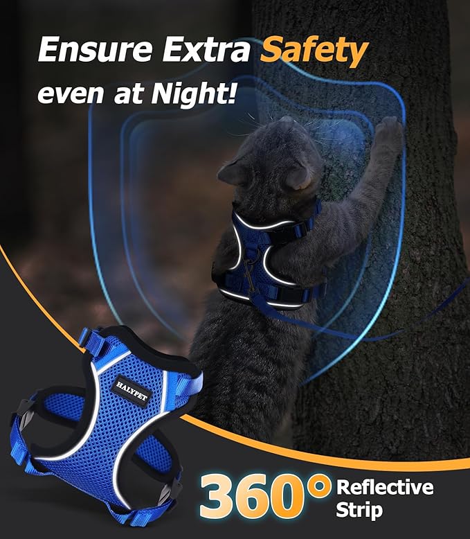 Halypet Cat Harness and Leash Set [H500 Pro Escape Proof Cat Harness for Walking, Adjustable Breathable Soft Travel Cat Leash, Reflective Strips Kitten Harness